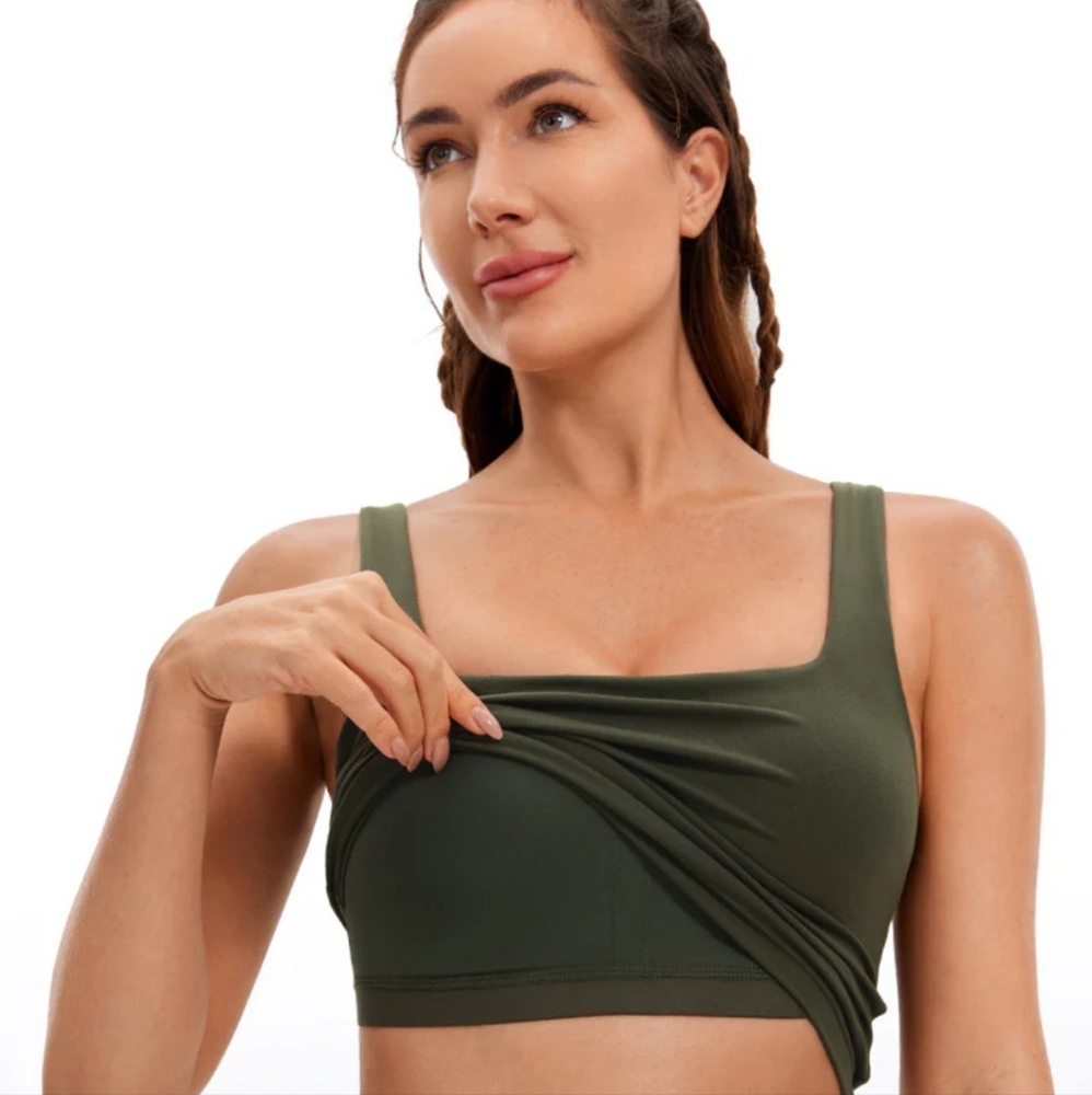 NWT Butterluxe Square Neck Build-in Bra Tanks size XS color green olive